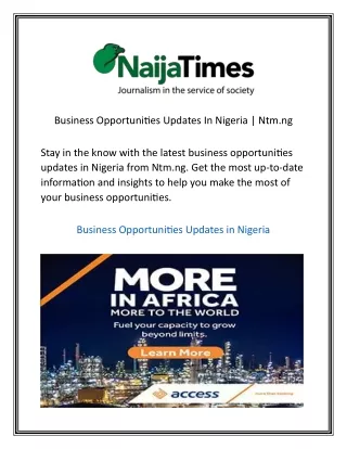 Business Opportunities Updates In Nigeria Ntm.ng