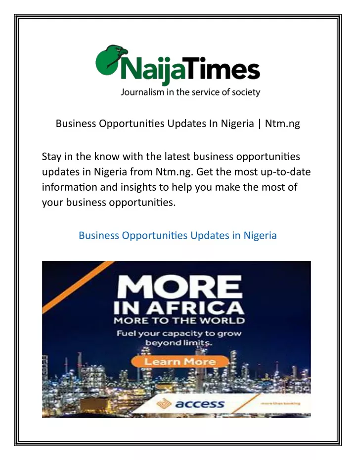 business opportunities updates in nigeria ntm ng