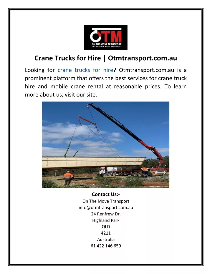 crane trucks for hire otmtransport com au