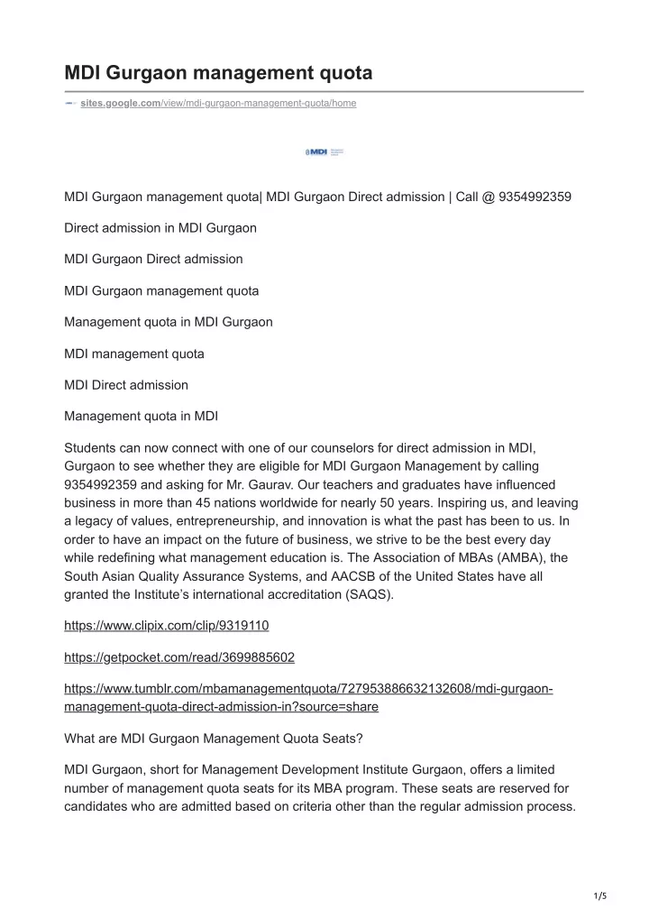 mdi gurgaon management quota