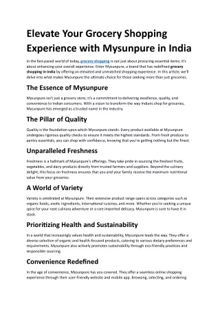 Elevate Your Grocery Shopping Experience with Mysunpure in India