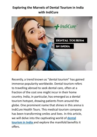 Exploring the Marvels of Dental Tourism in India with IndiCure