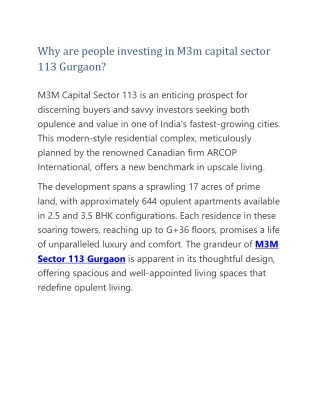 Why are people investing in M3m capital sector 113 Gurgaon