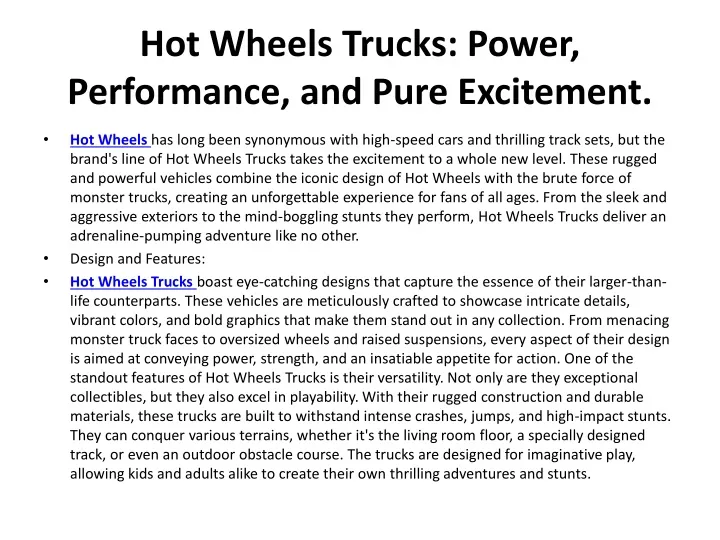 hot wheels trucks power performance and pure excitement