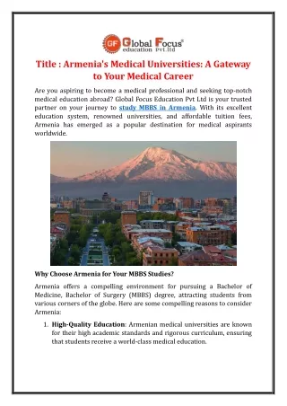 Armenia's Medical Universities: A Gateway to Your Medical Career