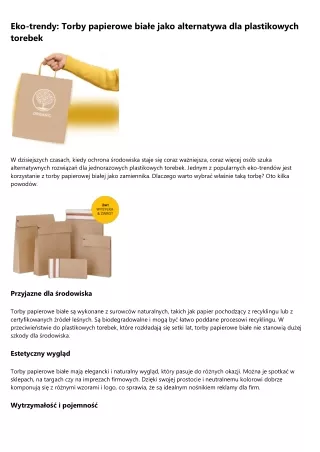 Hurtownia torb papierowych Eko - przyjazna środowisku opcja dla Twojej firmy