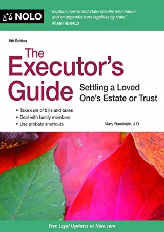 Read Ebook Pdf The Executor's Guide: Settling a Loved One's Estate or Trust
