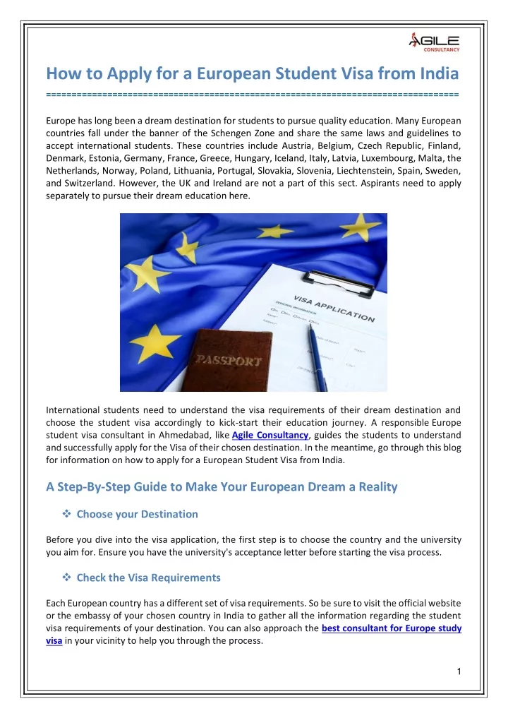 how to apply for a european student visa from