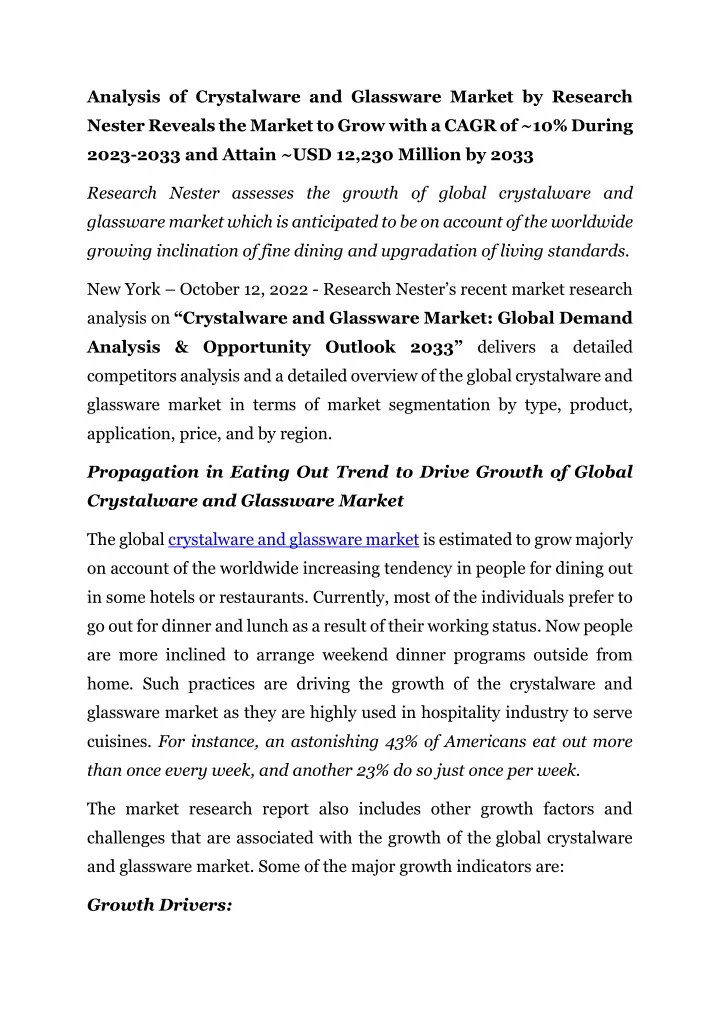 analysis of crystalware and glassware market