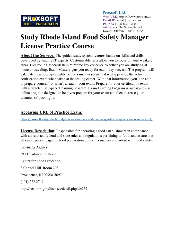PPT Study Rhode Island Food Safety Manager License Practice Course