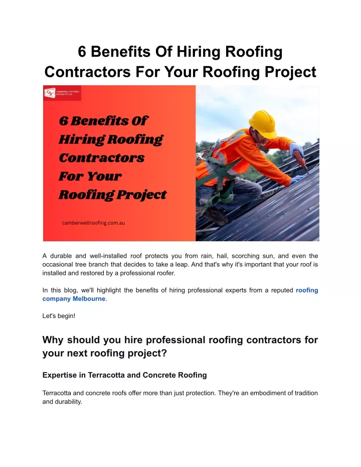 6 benefits of hiring roofing contractors for your