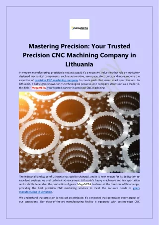 Mastering Precision Your Trusted Precision CNC Machining Company In Lithuania