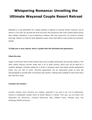 Whispering Romance Unveiling the Ultimate Wayanad Couple Resort Retreat