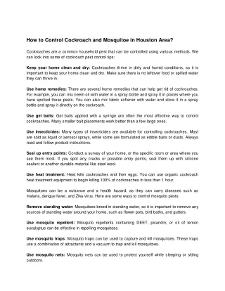 how to control cockroach and mosquitoe in houston