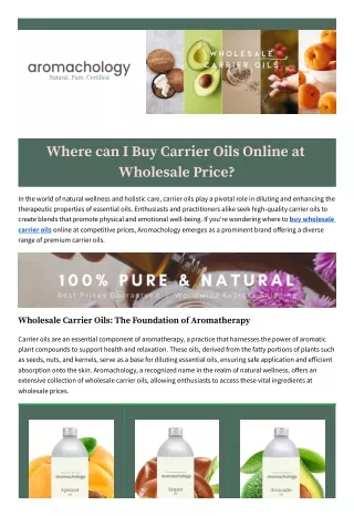 Where can I Buy Carrier Oils Online at Wholesale Price?