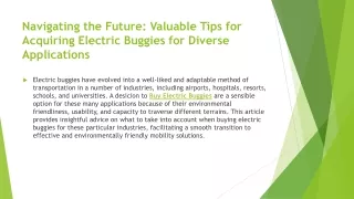 Navigating the Future: Valuable Tips for Acquiring Electric Buggies for Diverse