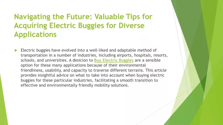 navigating the future valuable tips for acquiring electric buggies for diverse applications