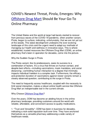 COVID's Newest Threat, Pirola, Emerges Why Offshore Drug Mart Should Be Your Go-To Online Pharmacy