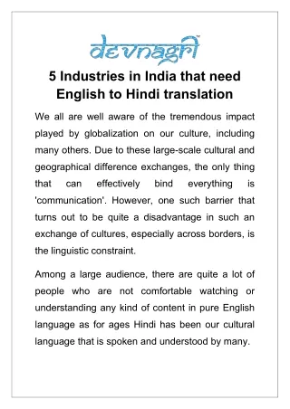 5 industries in india that need english to hindi