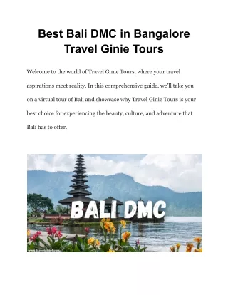 Best Bali DMC in Bangalore | Travel Ginie Tours