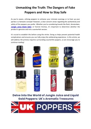 Unmasking the Truth The Dangers of Fake Poppers and How to Stay Safe