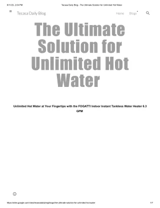 Tecasa Daily Blog - The Ultimate Solution for Unlimited Hot Water