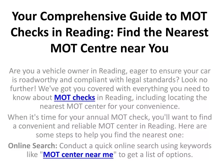 your comprehensive guide to mot checks in reading find the nearest mot centre near you
