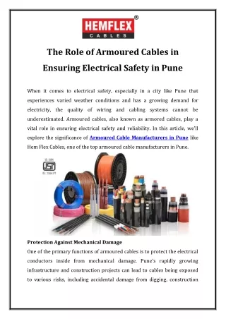 The Role of Armoured Cables in Ensuring Electrical Safety in Pune