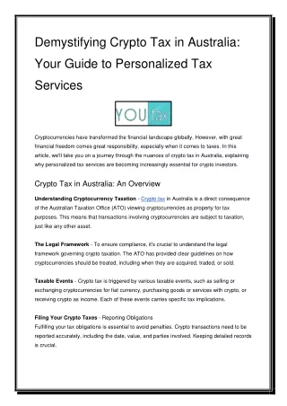 Demystifying Crypto Tax in Australia_ Your Guide to Personalized Tax Services