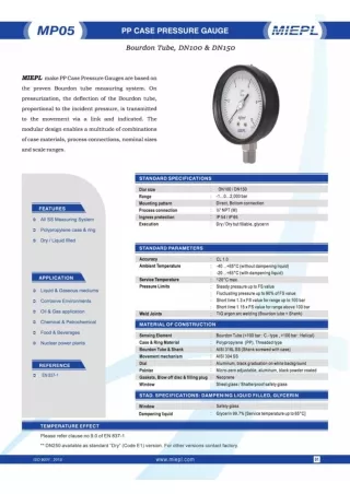 PP Case Pressure Gauge - Bourdon Tube, Dn100 & Dn150 | India Pressure Gauge