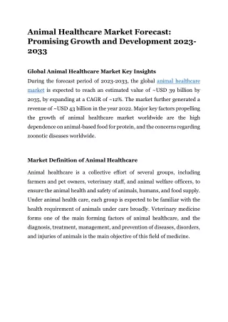 Animal Healthcare Market Growth Analysis 2033