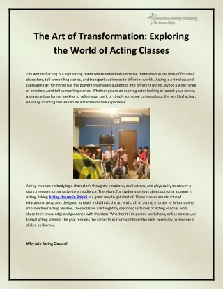 Acting classes in Rohini