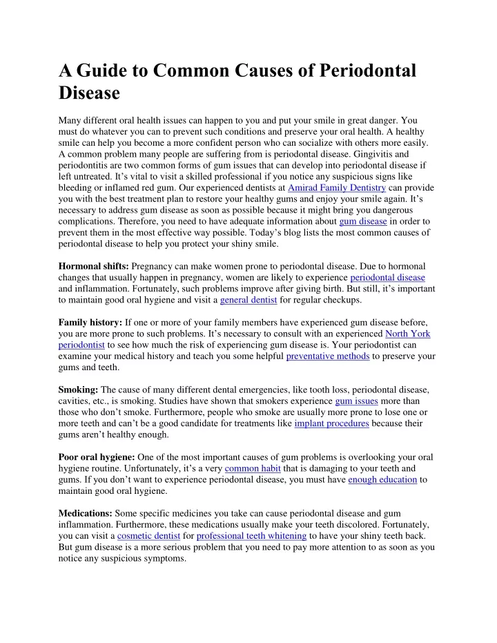 a guide to common causes of periodontal disease