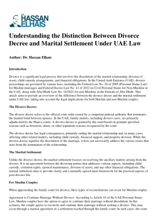 Understanding the Distinction Between Divorce Decree and Marital Settlement Under UAE Law