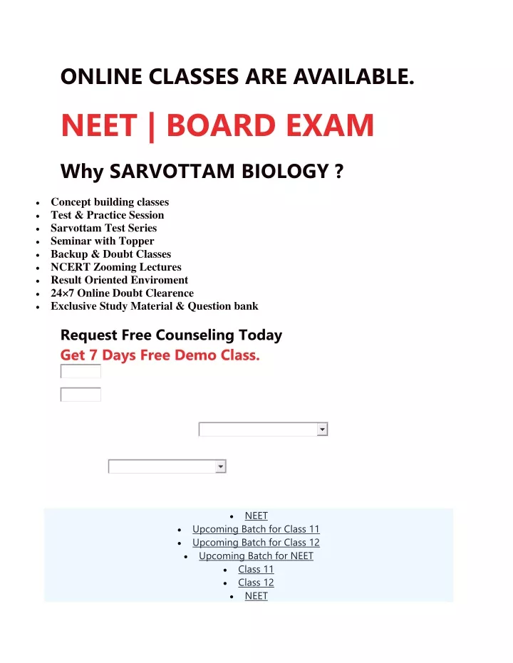 online classes are available neet board exam