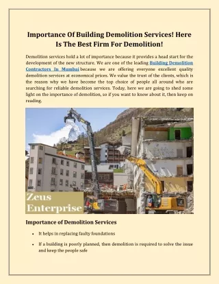 Building Demolition Contractors In Mumbai