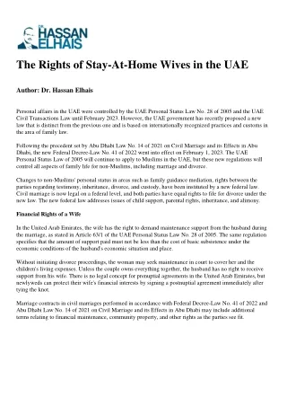 The Rights of Stay-At-Home Wives in the UAE