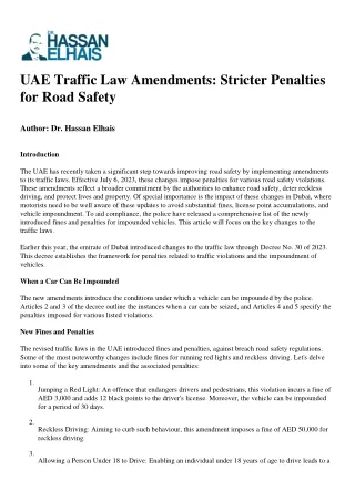 UAE Traffic Law Amendments Stricter Penalties for Road Safety