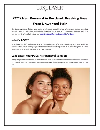 PCOS Hair Removal in Portland Breaking Free from Unwanted Hair