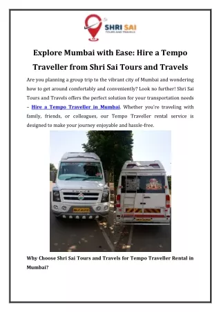 Explore Mumbai with Ease Hire a Tempo Traveller from Shri Sai Tours and Travels
