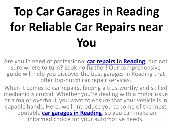 top car garages in reading for reliable car repairs near you