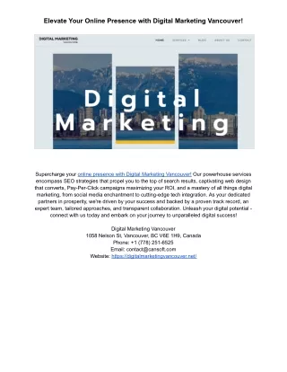 Elevate Your Online Presence with Digital Marketing Vancouver!