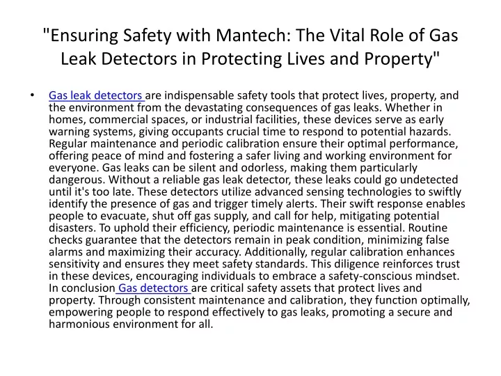 ensuring safety with mantech the vital role of gas leak detectors in protecting lives and property