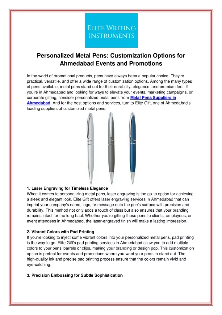 personalized metal pens customization options