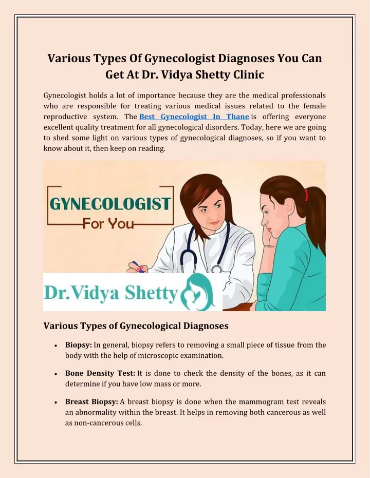 various types of gynecologist diagnoses