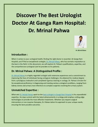 Best Urologist Doctor in Ganga Ram Hospital