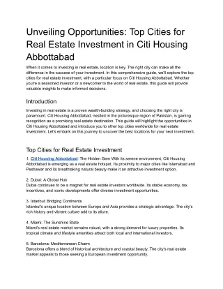 Unveiling Opportunities- Top Cities for Real Estate Investment in Citi Housing Abbottabad