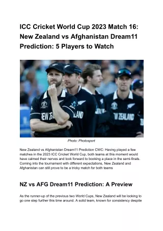 New Zealand vs Afghanistan Dream11 Prediction CWC