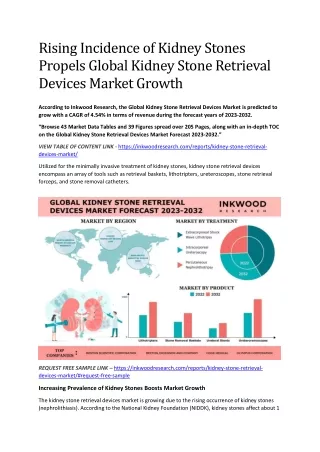 Rising Incidence of Kidney Stones Propels Global Kidney Stone Retrieval Devices