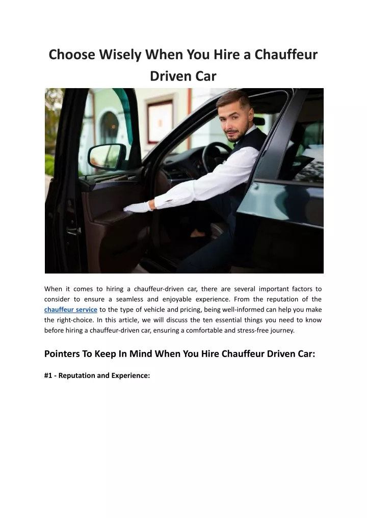 choose wisely when you hire a chauffeur driven car